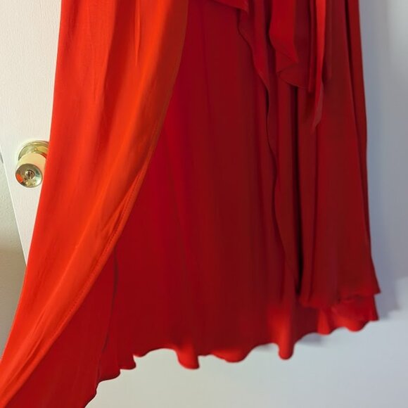 Maeve Anthropologie Orange/Poppy Faux Wrap High Low Dress Cap Sleeve M - Picture 3 of 12